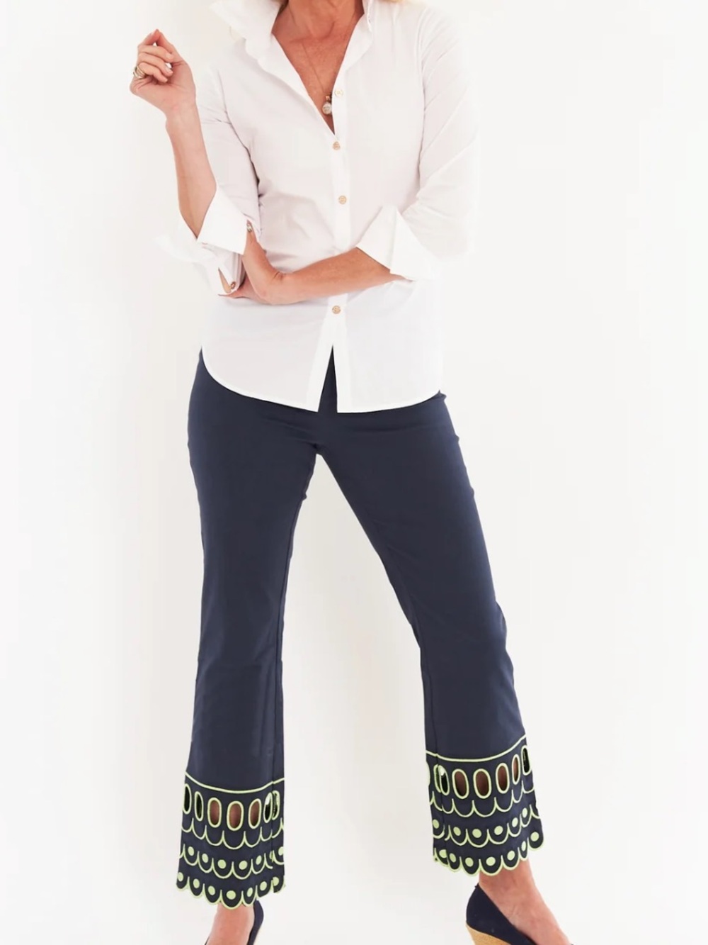 CK Bradley PENNFIELD PANT Embroidered scalloped  - NAVY lime- Large